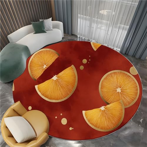 Generisch Rot Runder Teppich Minimalismus Orangenscheibe Wohnzimmer Runder Teppich 100 cm rutschfest Flanell Runde Teppiche, für Flur Schlafzimmer Küche Korridor Wohnkultur Fußmatte von Generisch
