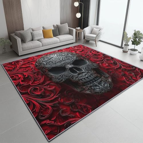 Generisch Rot Waschbarer Teppich 50x80 cm mit 3D Totenkopf Filigran Muster, klein rutschfest Läufer - Weicher Kurzflor Teppich für Wohnzimmer Schlafzimmer Esszimmer Büro Generisch Rot Waschbarer Teppich 50x80 cm mit 3D Totenkopf Filigran Muster, klein rutschfest Läufer - Weicher Kurzflor Teppich für Wohnzimmer Schlafzimmer Esszimmer Büro von Generisch