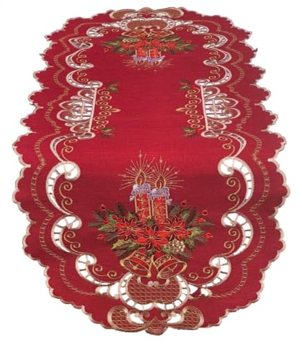 Generisch Rote Eleganz zu Weihnachten Tischläufer Tischband Deckchen dunkelrot weiß umramdet Bestickt mit Kerzen (ca. 45x110 cm) von Generisch