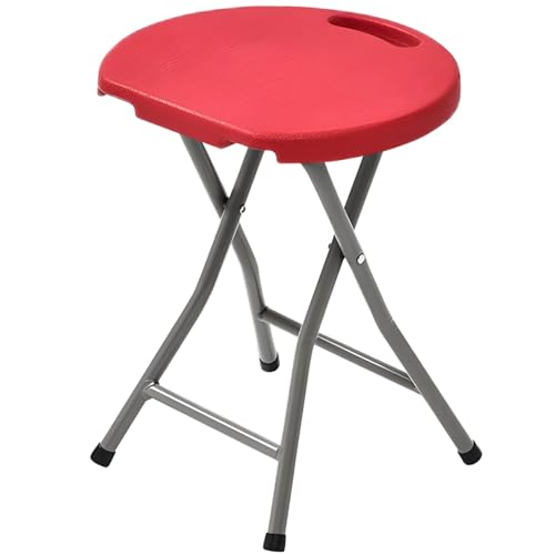 Generisch Rückenfreier Klapphocker, 55 cm Tragbarer Faltbarer Kunststoffstuhl für Küche Camping Outdoor Aktivitäten(Red) von Generisch