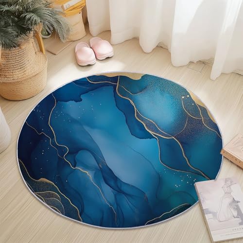 Generisch Rund Teppich Kurzflor Abstrakte Aquarellflüssigkeit Design, ø 150 cm, waschbar Wohnzimmerteppich rutschfest, weich für Wohnzimmer Schlafzimmer Zuhause Büro, Blau Gold Generisch Rund Teppich Kurzflor Abstrakte Aquarellflüssigkeit Design, ø 150 cm, waschbar Wohnzimmerteppich rutschfest, weich für Wohnzimmer Schlafzimmer Zuhause Büro, Blau Gold von Generisch