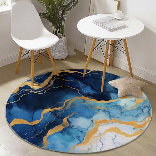Generisch Rund Teppich Kurzflor Abstrakter Aquarellfluss Design, ø 160 cm, waschbar Wohnzimmerteppich rutschfest, weich für Wohnzimmer Schlafzimmer Zuhause Büro, Blau Gold Generisch Rund Teppich Kurzflor Abstrakter Aquarellfluss Design, ø 160 cm, waschbar Wohnzimmerteppich rutschfest, weich für Wohnzimmer Schlafzimmer Zuhause Büro, Blau Gold von Generisch