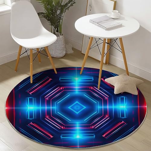 Generisch Rund Teppich Kurzflor Abstraktes Technologieraster Design, ø 150 cm, waschbar Wohnzimmerteppich rutschfest, weich für Wohnzimmer Schlafzimmer Zuhause Büro, Blau Rot Generisch Rund Teppich Kurzflor Abstraktes Technologieraster Design, ø 150 cm, waschbar Wohnzimmerteppich rutschfest, weich für Wohnzimmer Schlafzimmer Zuhause Büro, Blau Rot von Generisch