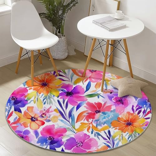 Generisch Rund Teppich Kurzflor Aquarell Frühling Blumen Design, ø 160 cm, waschbar Wohnzimmerteppich rutschfest, weich für Wohnzimmer Schlafzimmer Zuhause Büro, Bunt Generisch Rund Teppich Kurzflor Aquarell Frühling Blumen Design, ø 160 cm, waschbar Wohnzimmerteppich rutschfest, weich für Wohnzimmer Schlafzimmer Zuhause Büro, Bunt von Generisch