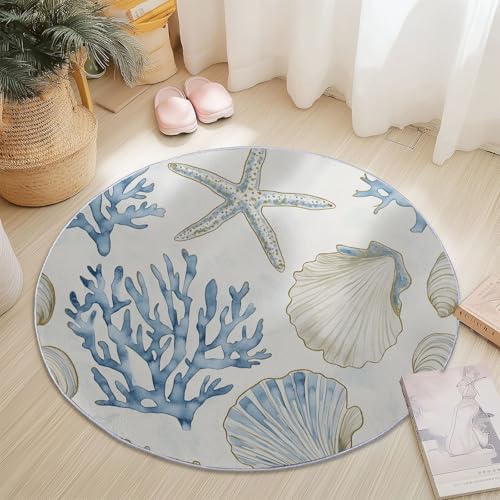 Generisch Rund Teppich Kurzflor Aquarell Koralle Seestern Design, ø 160 cm, waschbar Wohnzimmerteppich rutschfest, weich für Wohnzimmer Schlafzimmer Zuhause Büro, Creme Generisch Rund Teppich Kurzflor Aquarell Koralle Seestern Design, ø 160 cm, waschbar Wohnzimmerteppich rutschfest, weich für Wohnzimmer Schlafzimmer Zuhause Büro, Creme von Generisch