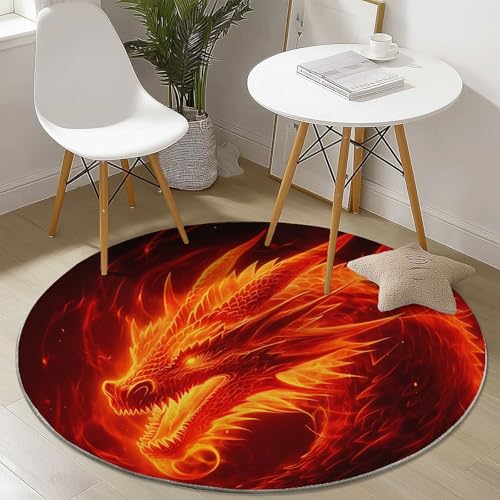 Generisch Rund Teppich Kurzflor Cartoon-Fantasie-Feuerdrache Design, ø 180 cm, waschbar Wohnzimmerteppich rutschfest, weich für Wohnzimmer Schlafzimmer Zuhause Büro, Rot Generisch Rund Teppich Kurzflor Cartoon-Fantasie-Feuerdrache Design, ø 180 cm, waschbar Wohnzimmerteppich rutschfest, weich für Wohnzimmer Schlafzimmer Zuhause Büro, Rot von Generisch