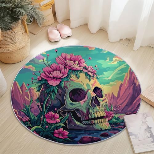 Generisch Rund Teppich Kurzflor Cartoon-Fantasie-Totenkopf Blumen Design, ø 180 cm, waschbar Wohnzimmerteppich rutschfest, weich für Wohnzimmer Schlafzimmer Zuhause Büro, Rosa Generisch Rund Teppich Kurzflor Cartoon-Fantasie-Totenkopf Blumen Design, ø 180 cm, waschbar Wohnzimmerteppich rutschfest, weich für Wohnzimmer Schlafzimmer Zuhause Büro, Rosa von Generisch