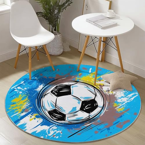 Generisch Rund Teppich Kurzflor Cartoon-Graffiti-Fußball Design, ø 60 cm, waschbar Wohnzimmerteppich rutschfest, weich für Wohnzimmer Schlafzimmer Zuhause Büro, Blau Weiß Generisch Rund Teppich Kurzflor Cartoon-Graffiti-Fußball Design, ø 60 cm, waschbar Wohnzimmerteppich rutschfest, weich für Wohnzimmer Schlafzimmer Zuhause Büro, Blau Weiß von Generisch