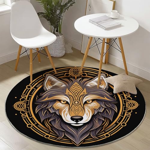 Generisch Rund Teppich Kurzflor Cartoon-Runen Wolfskopf Design, ø 180 cm, waschbar Wohnzimmerteppich rutschfest, weich für Wohnzimmer Schlafzimmer Zuhause Büro, Schwarz Gold Generisch Rund Teppich Kurzflor Cartoon-Runen Wolfskopf Design, ø 180 cm, waschbar Wohnzimmerteppich rutschfest, weich für Wohnzimmer Schlafzimmer Zuhause Büro, Schwarz Gold von Generisch