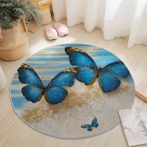 Generisch Rund Teppich Kurzflor Fantasie Schmetterlinge Sand Design, ø 160 cm, waschbar Wohnzimmerteppich rutschfest, weich für Wohnzimmer Schlafzimmer Zuhause Büro, Blau Gold Generisch Rund Teppich Kurzflor Fantasie Schmetterlinge Sand Design, ø 160 cm, waschbar Wohnzimmerteppich rutschfest, weich für Wohnzimmer Schlafzimmer Zuhause Büro, Blau Gold von Generisch