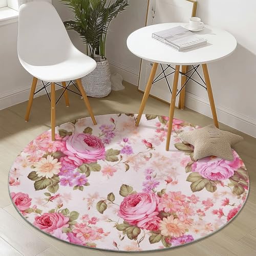 Generisch Rund Teppich Kurzflor Retro Blumen Rote Rosen Design, ø 160 cm, waschbar Wohnzimmerteppich rutschfest, weich für Wohnzimmer Schlafzimmer Zuhause Büro, Rosa Generisch Rund Teppich Kurzflor Retro Blumen Rote Rosen Design, ø 160 cm, waschbar Wohnzimmerteppich rutschfest, weich für Wohnzimmer Schlafzimmer Zuhause Büro, Rosa von Generisch