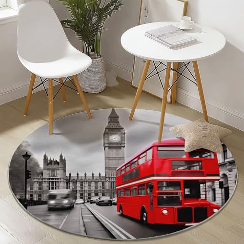 Generisch Rund Teppich Kurzflor Retro-Straße Bus Design, ø 160 cm, waschbar Wohnzimmerteppich rutschfest, weich für Wohnzimmer Schlafzimmer Zuhause Büro, Grau Rot Generisch Rund Teppich Kurzflor Retro-Straße Bus Design, ø 160 cm, waschbar Wohnzimmerteppich rutschfest, weich für Wohnzimmer Schlafzimmer Zuhause Büro, Grau Rot von Generisch