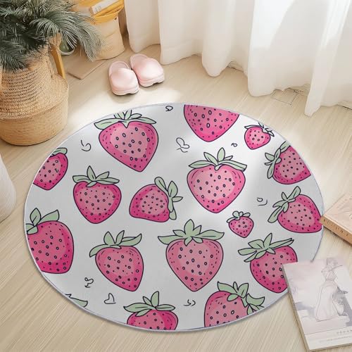 Generisch Rund Teppich Kurzflor Süße Handgemalte Erdbeeren Design, ø 160 cm, waschbar Wohnzimmerteppich rutschfest, weich für Wohnzimmer Schlafzimmer Zuhause Büro, Weiß Rosa Generisch Rund Teppich Kurzflor Süße Handgemalte Erdbeeren Design, ø 160 cm, waschbar Wohnzimmerteppich rutschfest, weich für Wohnzimmer Schlafzimmer Zuhause Büro, Weiß Rosa von Generisch