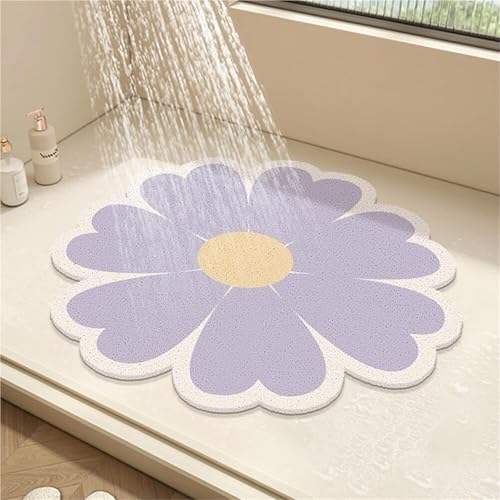 Generisch Runde Duschmatte Aus PVC Mit Blumendesign rutschfeste Badematte Mit Abflusslöchern, Schnelltrocknende Badezimmer-Bodenmatte Mit Luffa-Textur for Duschen(Red,80x80cm) von Generisch
