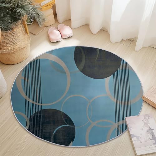 Generisch Runde Teppiche 60 cm Teppich mit Modernes Abstraktes Kreisförmiges Design Bedruckte Dekorteppiche - rutschfeste Waschbar Runde Teppiche für Wohnzimmer Schlafzimmer, Blaugrau von Generisch
