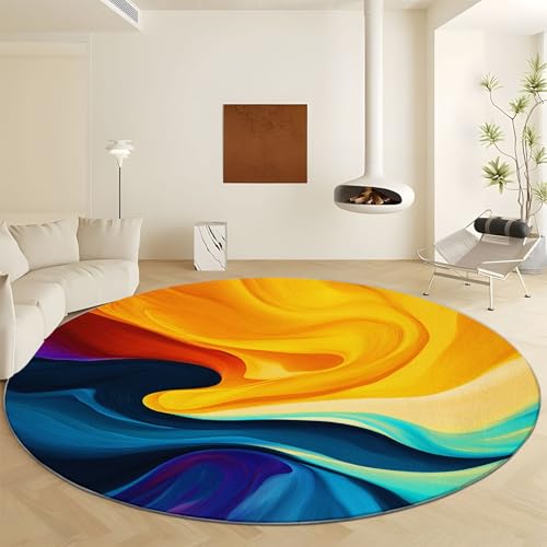 Generisch Runde Teppiche Ø 140 cm, Mehrfarbig Bedruckte Dekorteppiche - Abstrakter Stil Fluidkunst Waschbar rutschfeste Runde Teppiche Flauschig Weich für Wohnzimmer Schlafzimmer Kinderzimmer Generisch Runde Teppiche Ø 140 cm, Mehrfarbig Bedruckte Dekorteppiche - Abstrakter Stil Fluidkunst Waschbar rutschfeste Runde Teppiche Flauschig Weich für Wohnzimmer Schlafzimmer Kinderzimmer von Generisch