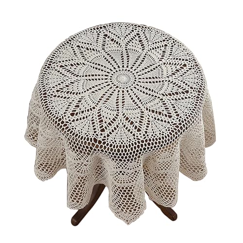 Generisch Runde Tischdecke, handgefertigte gehäkelte Hohle Tischdecke, Couchtisch TV Schrank Tischabdeckung Schutz, anpassbare Größe(Diameter:230cm(91inch), Beige) von Generisch