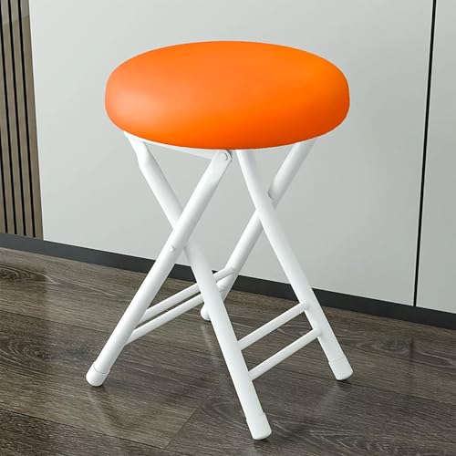 Generisch Runder Barhocker Klappbar Gepolstert Bürohocker Ohne Rückenlehne, Tragbarer Sitzhocker Klapphocker Stabile Und Platzsparend, Für Küche, Bar, Events(Orange) von Generisch