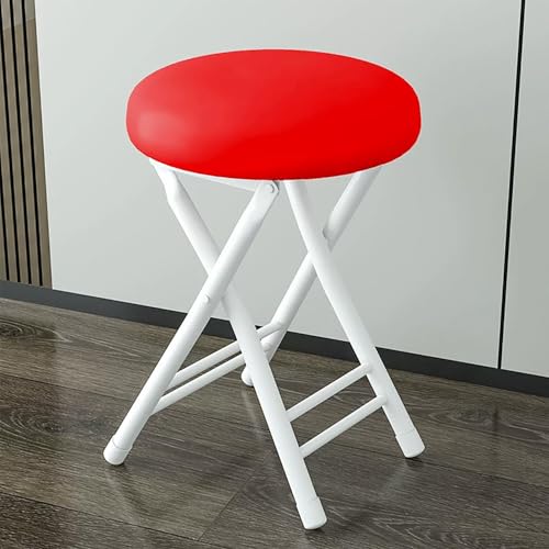 Generisch Runder Barhocker Klappbar Gepolstert Bürohocker Ohne Rückenlehne, Tragbarer Sitzhocker Klapphocker Stabile Und Platzsparend, Für Küche, Bar, Events(Red) von Generisch