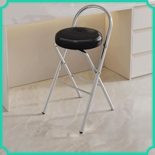 Generisch Runder Barhocker Klappbar Hochstuhl mit Rückenlehne, Tragbarer Gepolsterte Klappbarer Barhocker Sitzhöhe 46cm 65cm 75cm, Ohne Montage(Black,Middle) von Generisch