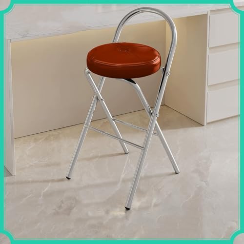 Generisch Runder Barhocker Klappbar Hochstuhl mit Rückenlehne, Tragbarer Gepolsterte Klappbarer Barhocker Sitzhöhe 46cm 65cm 75cm, Ohne Montage(Brown,Large) von Generisch