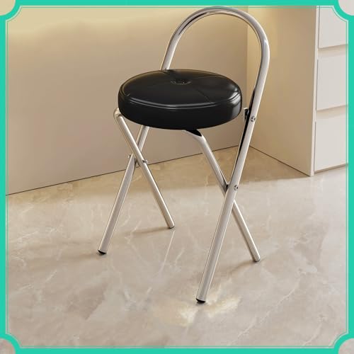 Generisch Runder Barhocker Klappbar Hochstuhl mit Rückenlehne, Tragbarer Gepolsterte Klappbarer Barhocker Sitzhöhe 46cm 65cm 75cm, Ohne Montage(Brown,Small) von Generisch