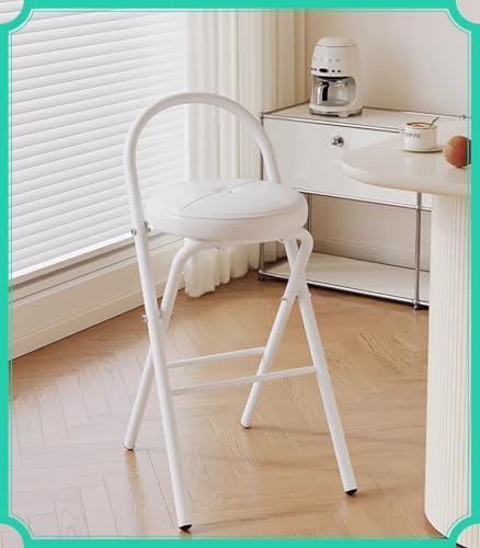 Generisch Runder Barhocker Klappbar Hochstuhl mit Rückenlehne, Tragbarer Gepolsterte Klappbarer Barhocker Sitzhöhe 46cm 65cm 75cm, Ohne Montage(White,Middle) von Generisch