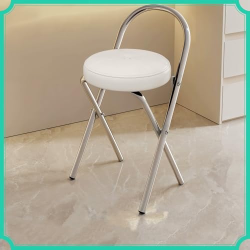 Generisch Runder Barhocker Klappbar Hochstuhl mit Rückenlehne, Tragbarer Gepolsterte Klappbarer Barhocker Sitzhöhe 46cm 65cm 75cm, Ohne Montage(White,Small) von Generisch