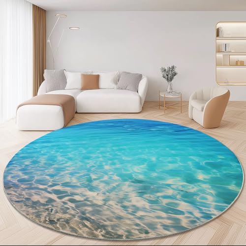 Generisch Runder Fotografie Stil Teppich 180cm, Rutschfester Natur Tropisch Meer Strand Bedruckter Wohnzimmerteppich Extra Weicher Flauschiger Kreis für Schlafzimmer Esszimmer Blau Generisch Runder Fotografie Stil Teppich 180cm, Rutschfester Natur Tropisch Meer Strand Bedruckter Wohnzimmerteppich Extra Weicher Flauschiger Kreis für Schlafzimmer Esszimmer Blau von Generisch