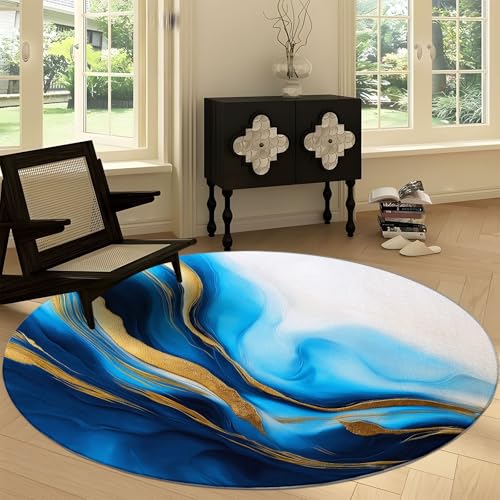 Generisch Runder Rutschfester Teppich 100 cm, Abstrakt Luxus Marmor Streifen Waschbarer Teppich - Moderner Stil Runde Läufer für Küche Waschraum Wohnzimmer Esszimmer von Generisch