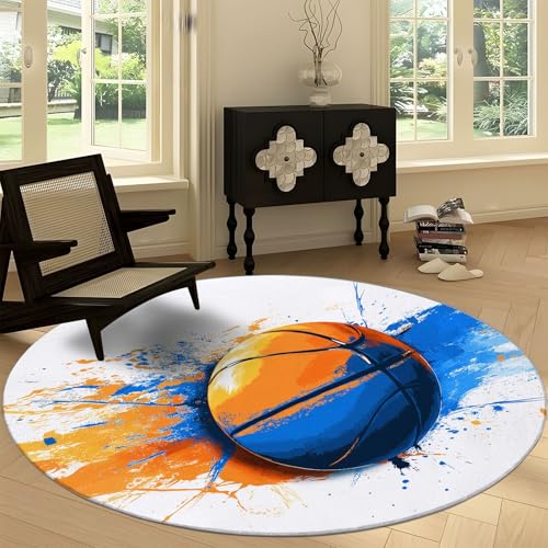 Generisch Runder Rutschfester Teppich 100 cm, Sport Tintenspritzer Basketball Waschbarer Teppich - Minimalistischer Stil Runde Läufer für Küche Waschraum Wohnzimmer Esszimmer Generisch Runder Rutschfester Teppich 100 cm, Sport Tintenspritzer Basketball Waschbarer Teppich - Minimalistischer Stil Runde Läufer für Küche Waschraum Wohnzimmer Esszimmer von Generisch