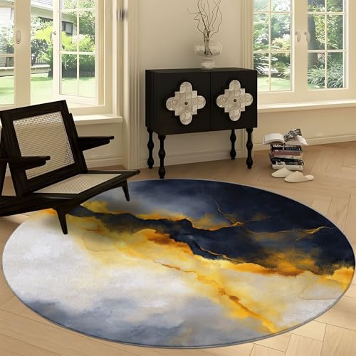 Generisch Runder Rutschfester Teppich 60 cm, Eleganz Marmor Waschbarer Runder Teppich - Weicher Aquarell Kunst Läufer für Küche Waschraum Wohnzimmer Esszimmer von Generisch