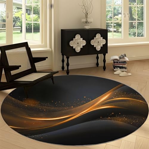 Generisch Runder Rutschfester Teppich 60 cm, Wellenförmige Streifen Waschbarer Runder Teppich - Weicher Eleganter Luxus Läufer für Küche Waschraum Wohnzimmer Esszimmer von Generisch