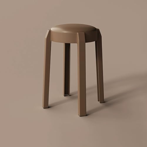 Generisch Runder Stapelhocker Kunststoff Esszimmerhocker 47cm Hohe I Tragbar Stapelbare Hocker Rückenfrei Barhocker mit Gepolsteter Sitzfläche, rutschfest I Wasserdicht(Brown) von Generisch