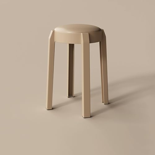 Generisch Runder Stapelhocker Kunststoff Esszimmerhocker 47cm Hohe I Tragbar Stapelbare Hocker Rückenfrei Barhocker mit Gepolsteter Sitzfläche, rutschfest I Wasserdicht(Khaki) von Generisch