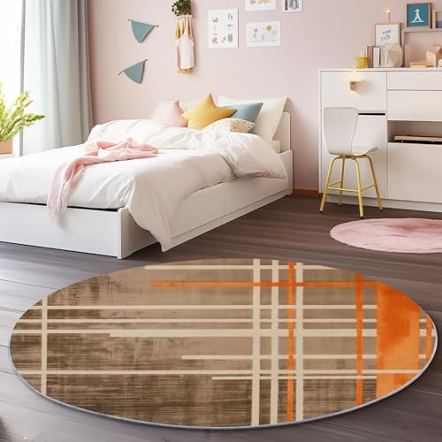 Generisch Runder Teppich 100 cm, Abstraktes Raster Linien Teppich Rund Orange Farbe fürs Schlafzimmer, Esszimmer oder Kinderzimmer - rutschfest Waschbar Pflegeleicht Teppiche Wohnzimmer Rund Generisch Runder Teppich 100 cm, Abstraktes Raster Linien Teppich Rund Orange Farbe fürs Schlafzimmer, Esszimmer oder Kinderzimmer - rutschfest Waschbar Pflegeleicht Teppiche Wohnzimmer Rund von Generisch