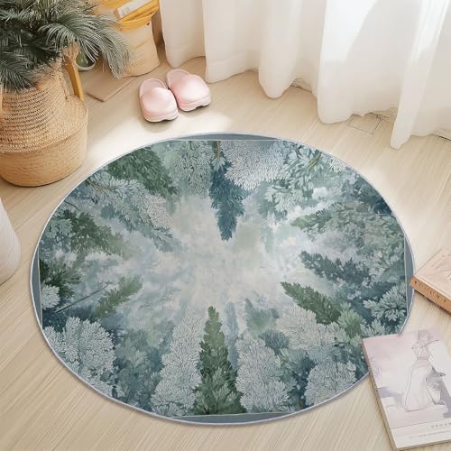 Generisch Runder Teppich 160 cm Wohnzimmer Waschbar, Kurzflor Weich Teppich Natur Dschungel Bäume Motiv Antibakterieller Faltbar rutschfest Schlafzimmer Kinderzimmer Wohnzimmer, Grün Blau Generisch Runder Teppich 160 cm Wohnzimmer Waschbar, Kurzflor Weich Teppich Natur Dschungel Bäume Motiv Antibakterieller Faltbar rutschfest Schlafzimmer Kinderzimmer Wohnzimmer, Grün Blau von Generisch