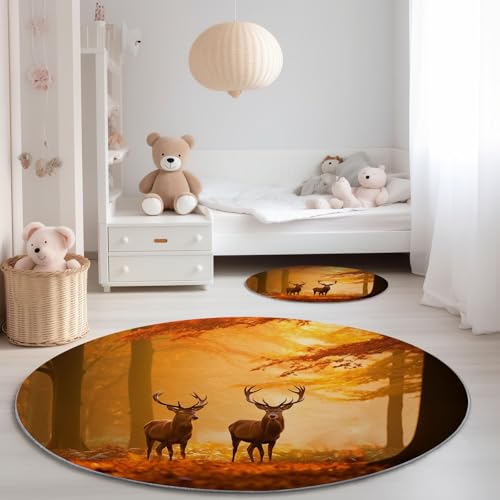 Generisch Runder Teppich 90 cm, Natur Wald Hirsch Waschbar rutschfest Runde Teppiche, Braun langlebig kein Ausfallen Teppich für Eingangsbereich Wohnzimmer Schlafzimmer Küche Bodenmatte Generisch Runder Teppich 90 cm, Natur Wald Hirsch Waschbar rutschfest Runde Teppiche, Braun langlebig kein Ausfallen Teppich für Eingangsbereich Wohnzimmer Schlafzimmer Küche Bodenmatte von Generisch