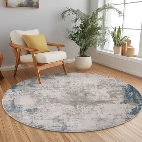 Generisch Runder Teppich Beige Grau, Antirutschunterlage Waschbar Mit Bedruckter Einfaches beunruhigtes Texturmuster für Schlafzimmer, Flur Wohnzimmer Couchtisch Fußmatten, 90 cm von Generisch