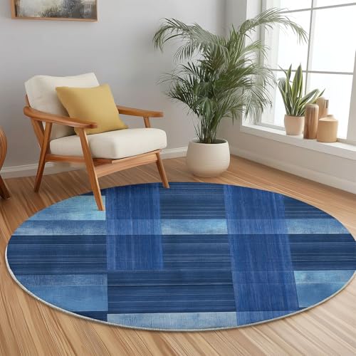Generisch Runder Teppich Blau, Antirutschunterlage Waschbar Mit Bedruckter Einfaches gestreiftes Quadratmuster für Schlafzimmer, Flur Wohnzimmer Couchtisch Fußmatten, 60 cm Generisch Runder Teppich Blau, Antirutschunterlage Waschbar Mit Bedruckter Einfaches gestreiftes Quadratmuster für Schlafzimmer, Flur Wohnzimmer Couchtisch Fußmatten, 60 cm von Generisch