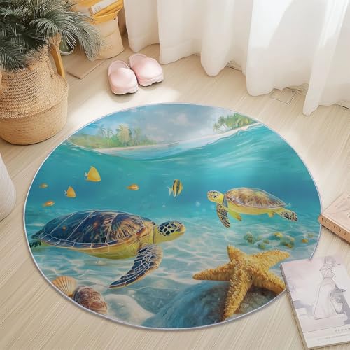 Generisch Runder Teppich Blau, Antirutschunterlage Waschbar Mit Bedruckter Natürliche Strandschildkröte für Schlafzimmer, Flur Wohnzimmer Couchtisch Fußmatten, 60 cm Generisch Runder Teppich Blau, Antirutschunterlage Waschbar Mit Bedruckter Natürliche Strandschildkröte für Schlafzimmer, Flur Wohnzimmer Couchtisch Fußmatten, 60 cm von Generisch