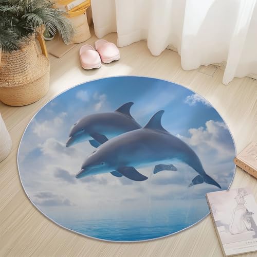 Generisch Runder Teppich Blau, Antirutschunterlage Waschbar Mit Bedruckter Niedlicher Delfin der Karikatur für Schlafzimmer, Flur Wohnzimmer Couchtisch Fußmatten, 90 cm Generisch Runder Teppich Blau, Antirutschunterlage Waschbar Mit Bedruckter Niedlicher Delfin der Karikatur für Schlafzimmer, Flur Wohnzimmer Couchtisch Fußmatten, 90 cm von Generisch