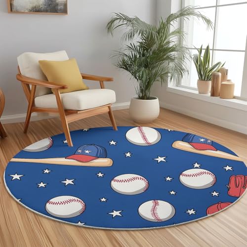 Generisch Runder Teppich Blau, Antirutschunterlage Waschbar Mit Bedruckter Niedliches Baseball-Sternmuster für Schlafzimmer, Flur Wohnzimmer Couchtisch Fußmatten, 90 cm Generisch Runder Teppich Blau, Antirutschunterlage Waschbar Mit Bedruckter Niedliches Baseball-Sternmuster für Schlafzimmer, Flur Wohnzimmer Couchtisch Fußmatten, 90 cm von Generisch