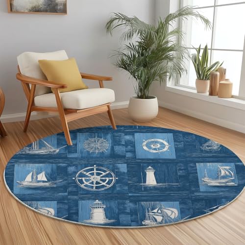 Generisch Runder Teppich Blau, Antirutschunterlage Waschbar Mit Bedruckter Ruderlinie Nantes Wind für Schlafzimmer, Flur Wohnzimmer Couchtisch Fußmatten, 90 cm Generisch Runder Teppich Blau, Antirutschunterlage Waschbar Mit Bedruckter Ruderlinie Nantes Wind für Schlafzimmer, Flur Wohnzimmer Couchtisch Fußmatten, 90 cm von Generisch