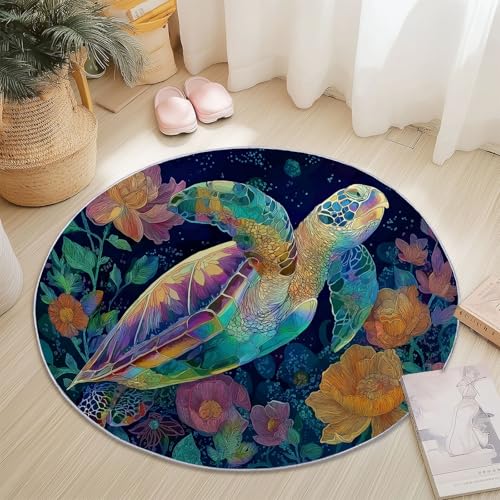 Generisch Runder Teppich Blau Lila, Antirutschunterlage Waschbar Mit Bedruckter Fantasie Aquarell Schildkröte für Schlafzimmer, Flur Wohnzimmer Couchtisch Fußmatten, 60 cm Generisch Runder Teppich Blau Lila, Antirutschunterlage Waschbar Mit Bedruckter Fantasie Aquarell Schildkröte für Schlafzimmer, Flur Wohnzimmer Couchtisch Fußmatten, 60 cm von Generisch