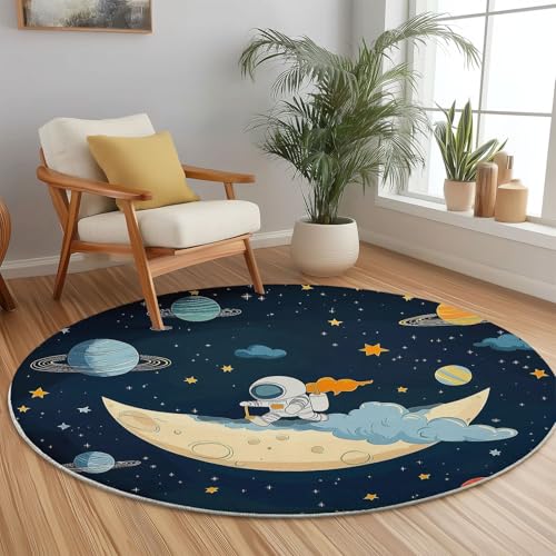 Generisch Runder Teppich Blaugrau, Antirutschunterlage Waschbar Mit Bedruckter Cartoon-Astronauten-Galaxiekarte für Schlafzimmer, Flur Wohnzimmer Couchtisch Fußmatten, 90 cm Generisch Runder Teppich Blaugrau, Antirutschunterlage Waschbar Mit Bedruckter Cartoon-Astronauten-Galaxiekarte für Schlafzimmer, Flur Wohnzimmer Couchtisch Fußmatten, 90 cm von Generisch