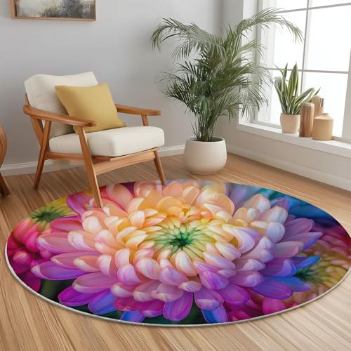 Generisch Runder Teppich Bunt, Antirutschunterlage Waschbar Mit Bedruckter Bunte Blütenblattkunst für Schlafzimmer, Flur Wohnzimmer Couchtisch Fußmatten, 100 cm von Generisch