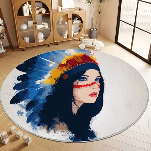 Generisch Runder Teppich Doodle-Stil Mädchen Mit Indianerkopfschmuck 160 cm Weich Kurzflor Flanell Rund Teppich, Weiß Rutschfester Runde Teppiche für Eingangsbereich Schlafzimmer Kinderzimmer Generisch Runder Teppich Doodle-Stil Mädchen Mit Indianerkopfschmuck 160 cm Weich Kurzflor Flanell Rund Teppich, Weiß Rutschfester Runde Teppiche für Eingangsbereich Schlafzimmer Kinderzimmer von Generisch