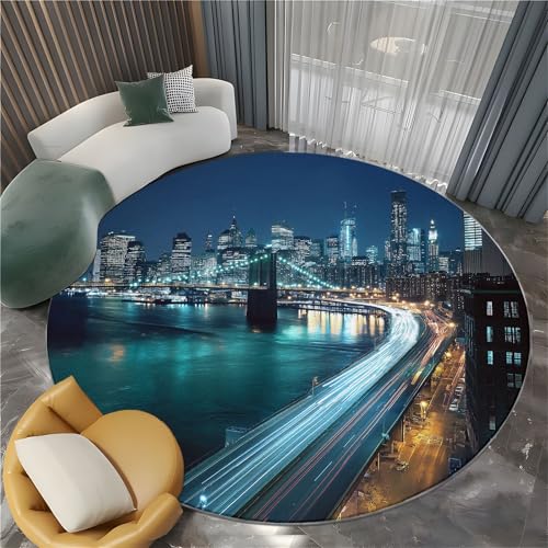 Generisch Runder Teppich Fotografie Brooklyn Bridge Bei Nacht Schlafzimmer Blau Weich Küche 80 cm Runde Teppiche, rutschfest Waschbarer Runde Teppiche Für Wohnzimmer Esszimmer Eingangsbereich Innen Generisch Runder Teppich Fotografie Brooklyn Bridge Bei Nacht Schlafzimmer Blau Weich Küche 80 cm Runde Teppiche, rutschfest Waschbarer Runde Teppiche Für Wohnzimmer Esszimmer Eingangsbereich Innen von Generisch