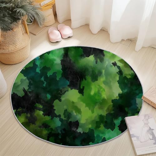 Generisch Runder Teppich Grün, Antirutschunterlage Waschbar Mit Bedruckter Abstrakter Aquarell-Camouflage-Farbblock für Schlafzimmer, Flur Wohnzimmer Couchtisch Fußmatten, 90 cm Generisch Runder Teppich Grün, Antirutschunterlage Waschbar Mit Bedruckter Abstrakter Aquarell-Camouflage-Farbblock für Schlafzimmer, Flur Wohnzimmer Couchtisch Fußmatten, 90 cm von Generisch